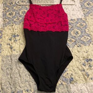 Capezio black and pink lace adult leotard